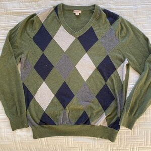Vintage V-Neck Argyle Grandpa Sweater - Large
